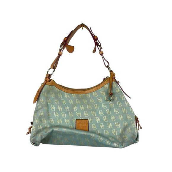 VINTAGE Dooney & Bourke Monogram Hobo Satchel Bag Blue Brown - Picture 1 of 12